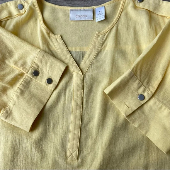 Chico’s Baby Yellow Soft Cotton V Neck Blouse - Picture 12 of 13